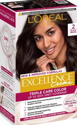 L'Oréal Paris Excellence Creme 2 Black Brown Mustanruskea kestoväri 1kpl