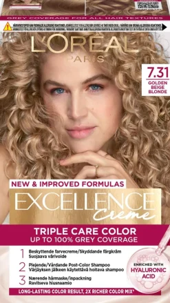 L'Oréal Paris Excellence Creme 7.31 Golden Beige Blonde Tummanvaalea kultatuhka kestoväri 1 kpl