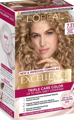 L'Oréal Paris Excellence Creme 7.31 Golden Beige Blonde Tummanvaalea kultatuhka kestoväri 1 kpl