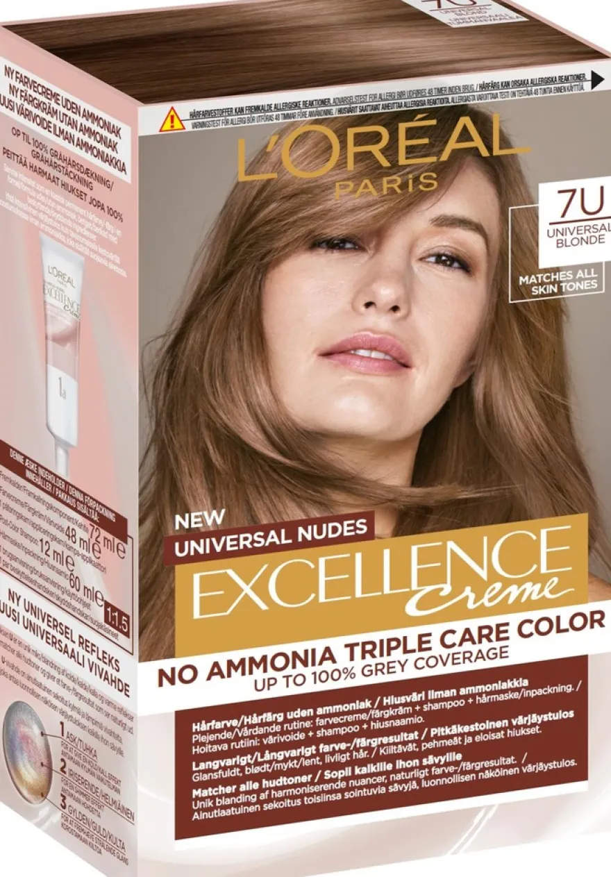 L'Oréal Paris Excellence Universal Nudes 7U Universal Blonde kestoväri ilman ammoniakkia 1kpl