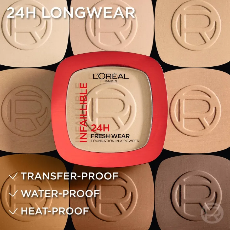L'Oréal Paris Infaillible 24H Fresh Wear Foundation in a Powder Meikkipuuteri Warm Undertone 30 ml