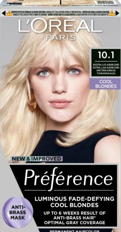 L'Oréal Paris Préférence 10.1 Helsinki Extra Light Ash Blonde Erittäin kirkas tuhkanvaalea kestoväri 1kpl