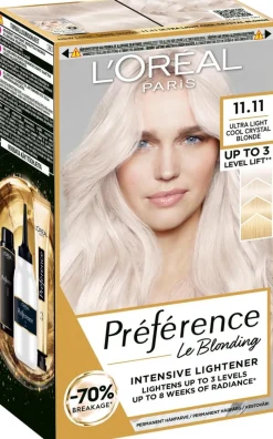 L'Oréal Paris Préférence Le Blonding 11.11 Ultra Light Extra Light Cool Silver Blonde Erittäin kirkas viileä hopeanvaalea kestoväri 1kpl