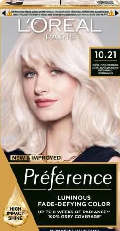 L'Oréal Paris Préférence 10.21 Stockholm Extra Light Pearl Blonde Erittäin kirkas helmiäisvaalea kestoväri 1kpl