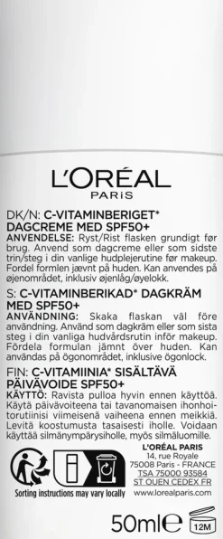 L'Oréal Paris Revitalift Clinical Daily Moisturizing Fluid SPF 50 päivävoide normaalille iholle 50ml