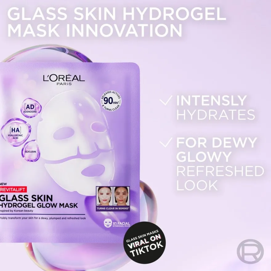 L'Oréal Paris Revitalift Filler Glass Skin Heleyttävä Hydrogeelinaamio 1 kpl