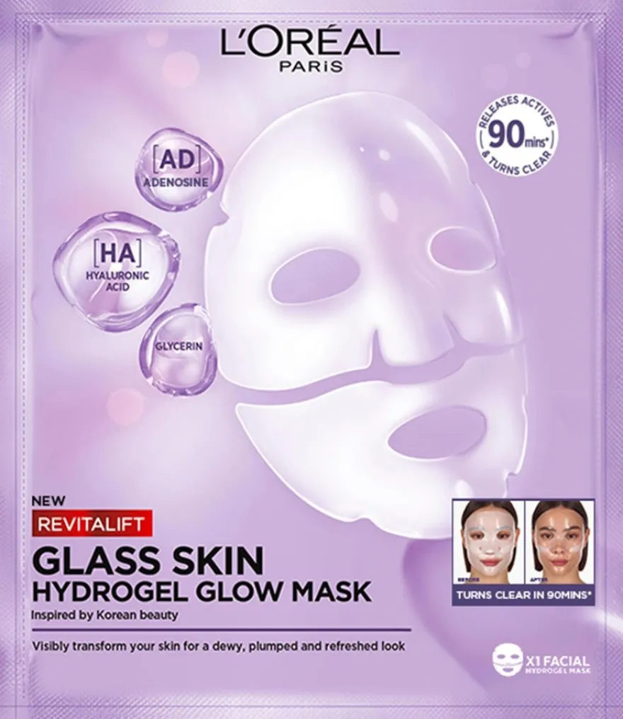 L'Oréal Paris Revitalift Filler Glass Skin Heleyttävä Hydrogeelinaamio 1 kpl