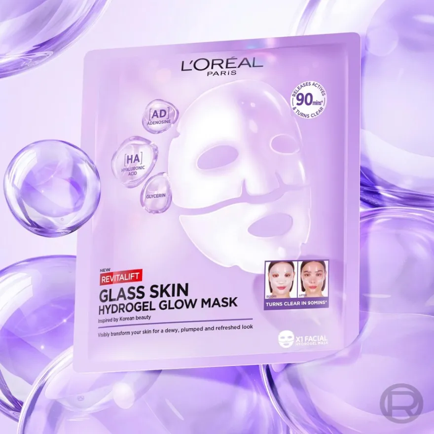 L'Oréal Paris Revitalift Filler Glass Skin Heleyttävä Hydrogeelinaamio 1 kpl