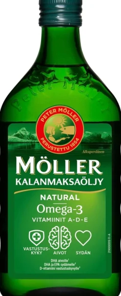 Möller Kalanmaksaöljy Natural Omega-3 Vitamiinit A-D-E ravintolisä 500ml