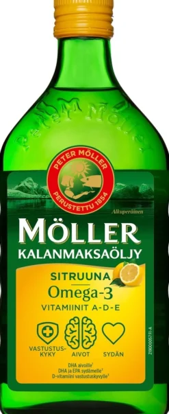 Möller Kalanmaksaöljy Sitruuna Omega-3 Vitamiinit A-D-E ravintolisä 500ml