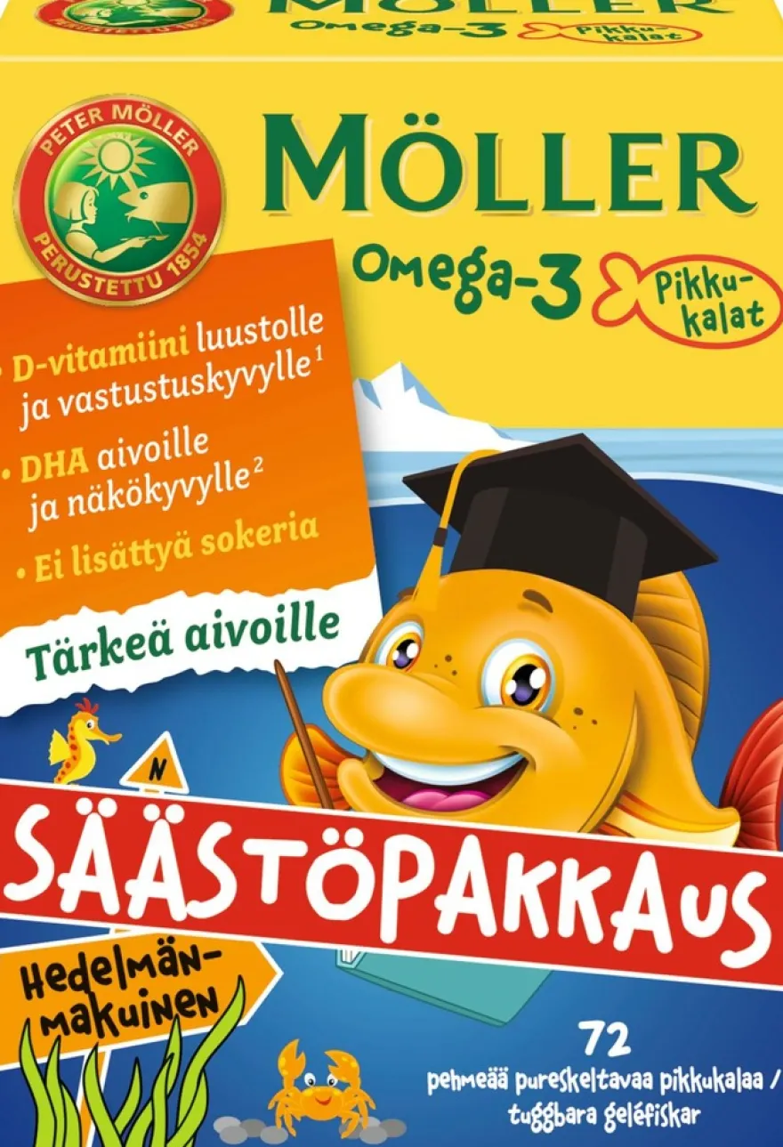 Möller Omega-3 Pikkukalat säästöpakkaus hedelmänmakuinen pehmeä pureskeltava 72kpl