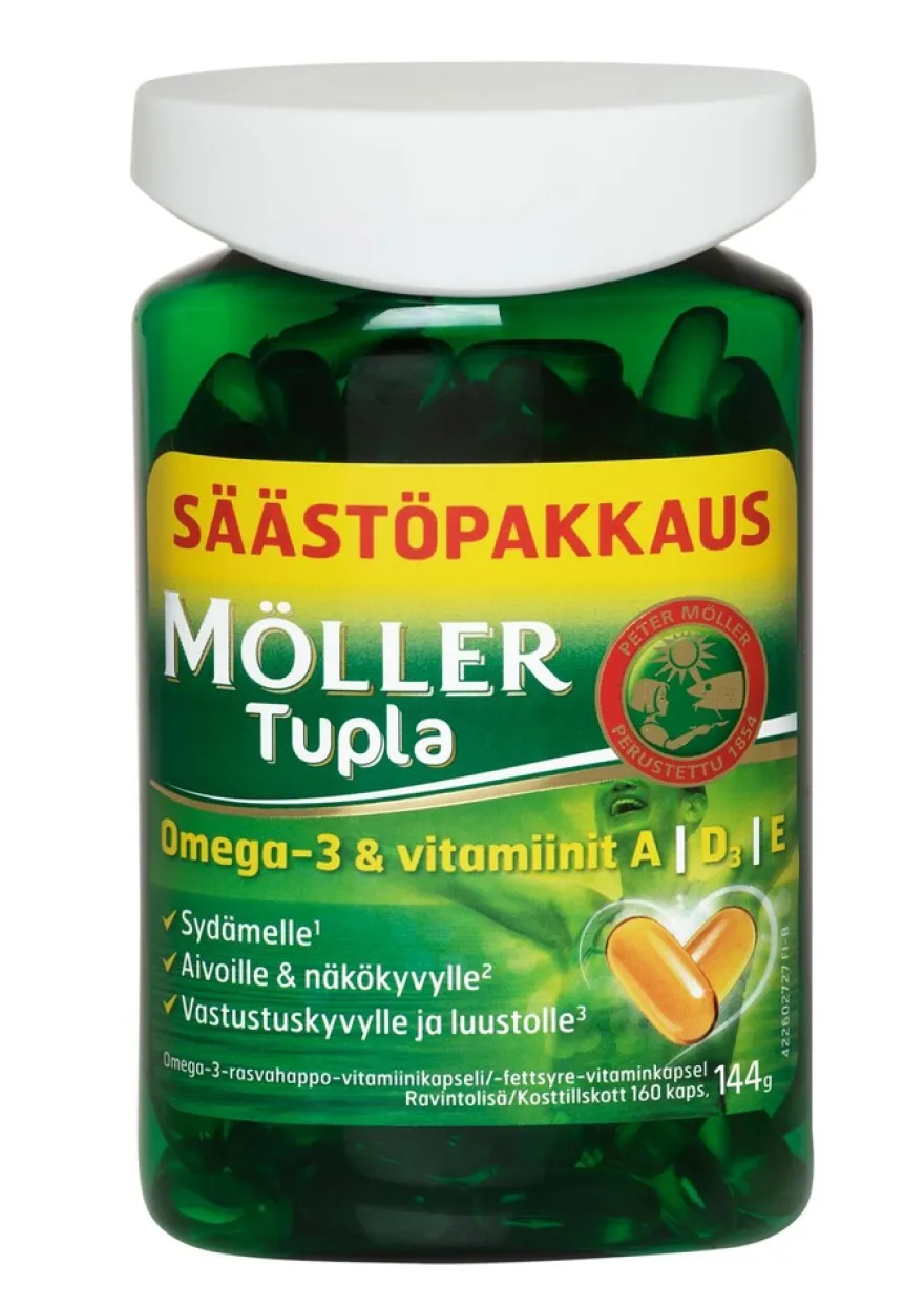 Möller Tupla säästöpakkaus omega-3-rasvahappo-vitamiinikapseli ravintolisä 144g/160kaps