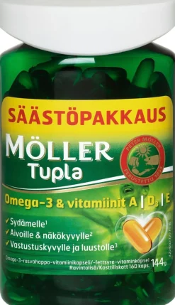 Möller Tupla säästöpakkaus omega-3-rasvahappo-vitamiinikapseli ravintolisä 144g/160kaps
