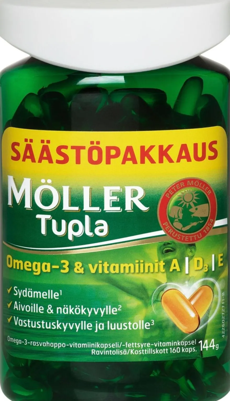 Möller Tupla säästöpakkaus omega-3-rasvahappo-vitamiinikapseli ravintolisä 144g/160kaps