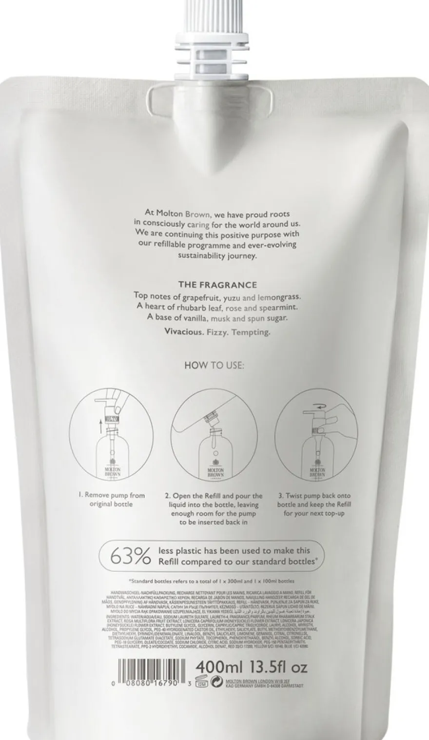 Molton Brown Delicious Rhubarb & Rose Hand Wash Refill käsisaippuan täyttöpakkaus 400 ml