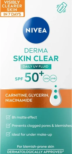 NIVEA 40ml Derma Skin Clear Daily UV Fluid SK50+ -päivävoide