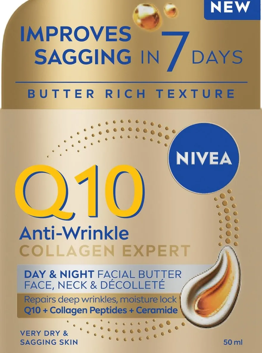 NIVEA 50ml Q10 Anti-Wrinkle Collagen Expert Day & Night Facial Butter -kasvovoi