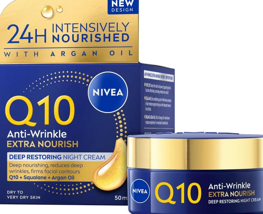 NIVEA 50ml Q10 Anti-Wrinkle Extra Nourish Deep Restoring Night Cream -yövoide