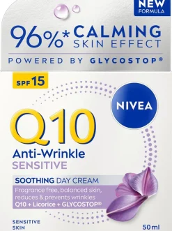 NIVEA 50ml Q10 Anti-Wrinkle Sensitive Soothing Day Cream SK15 -päivävoide