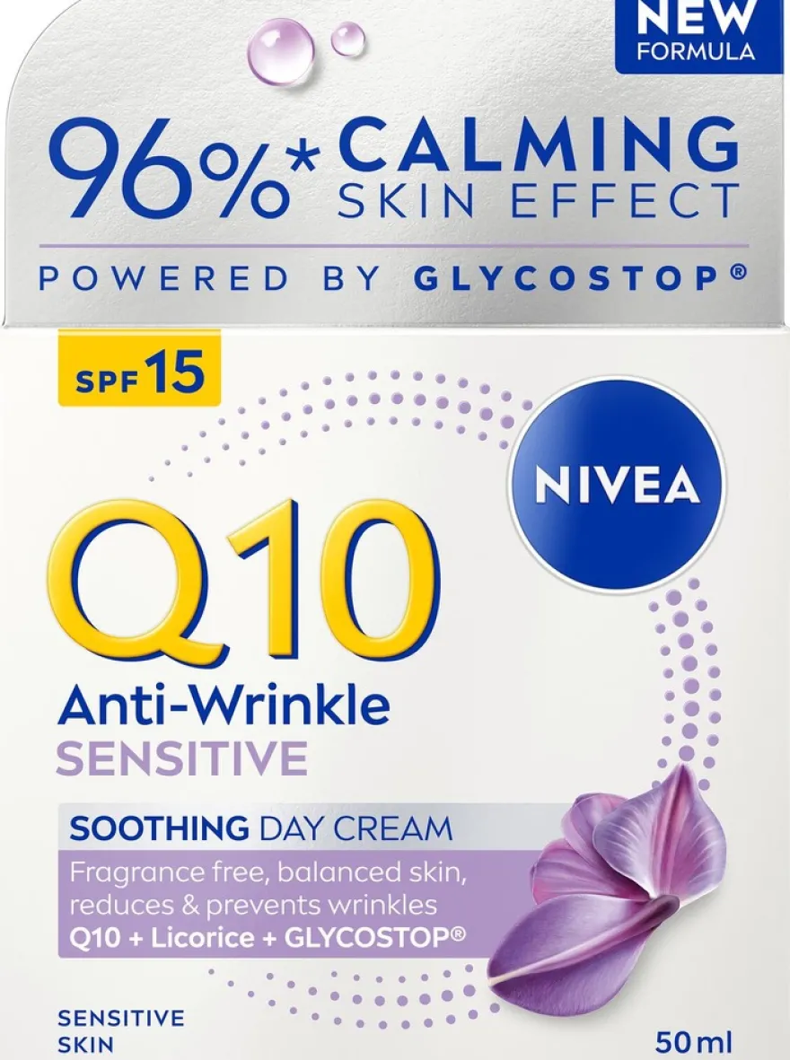 NIVEA 50ml Q10 Anti-Wrinkle Sensitive Soothing Day Cream SK15 -päivävoide