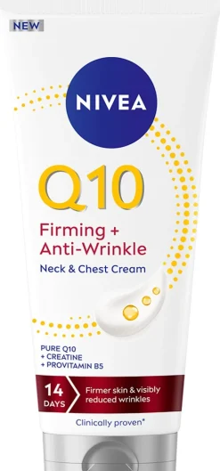 NIVEA 200ml Q10 Firming + Anti-Wrinkle Neck & Chest Cream -vartaloemulsio kaulalle ja dekolteelle