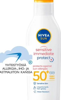 NIVEA SUN 200ml Sensitive Immediate Protect Sun Lotion SK50+ -aurinkosuojavoide