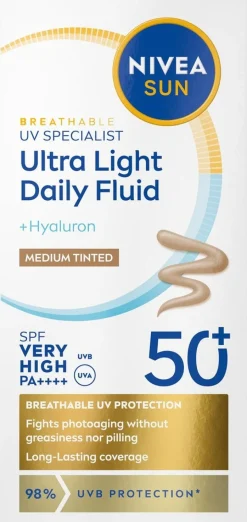 NIVEA SUN 40ml UV Face Specialist Ultra Light Daily Fluid Medium Tinted SK50+ - sävyttävä aurinkosuojavoide
