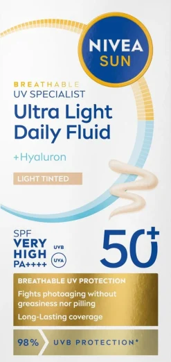 NIVEA SUN 40ml UV Face Specialist Ultra Light Daily Fluid Light Tinted SK50+ - sävyttävä aurinkosuojavoide