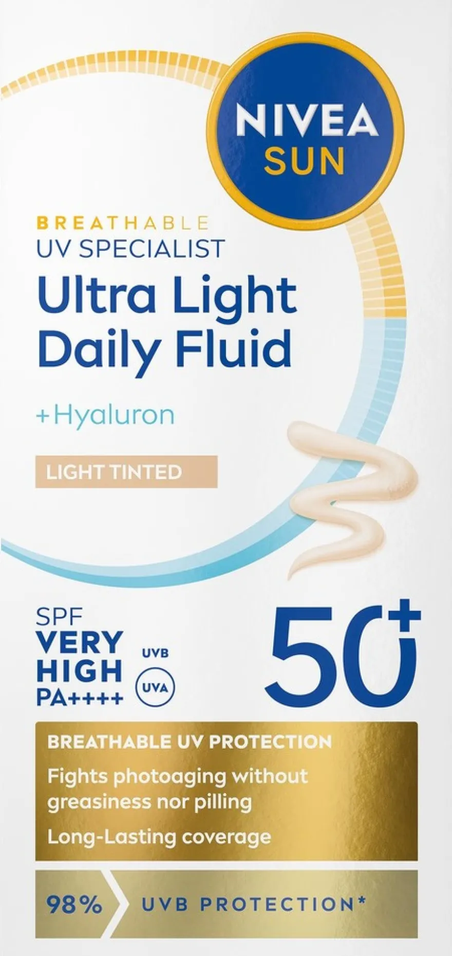NIVEA SUN 40ml UV Face Specialist Ultra Light Daily Fluid Light Tinted SK50+ - sävyttävä aurinkosuojavoide