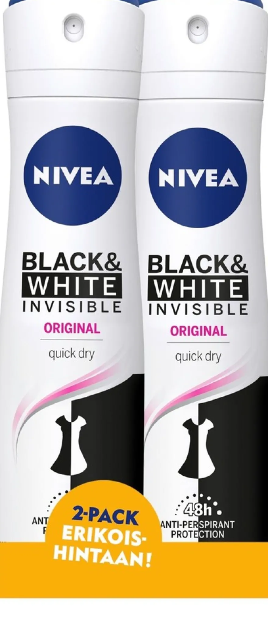 NIVEA 2x150ml Invisible For Black & White Original Deo Spray -antiperspirantti