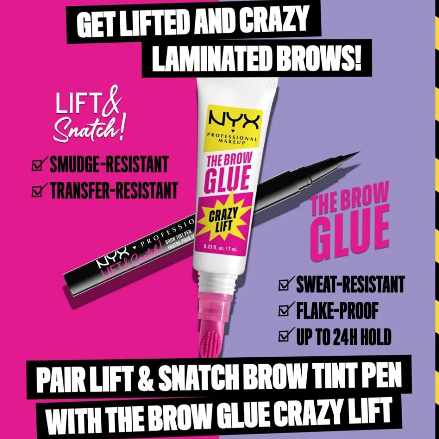 NYX Professional Makeup The Brow Glue Crazy Lift Pitkäkestoinen Kulmageeli 01 Transparent 7 ml