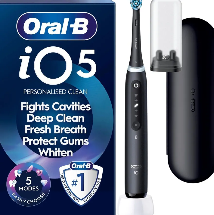 Oral-B iO5 Matt Black sähköhammasharja+matkakotelo+hammasharjateline