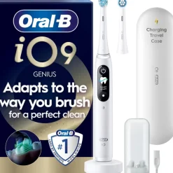 Oral-B iO9 White Alabaster sähköhammasharja + lataava matkakotelo + hammasharjateline + lisävaihtoharja