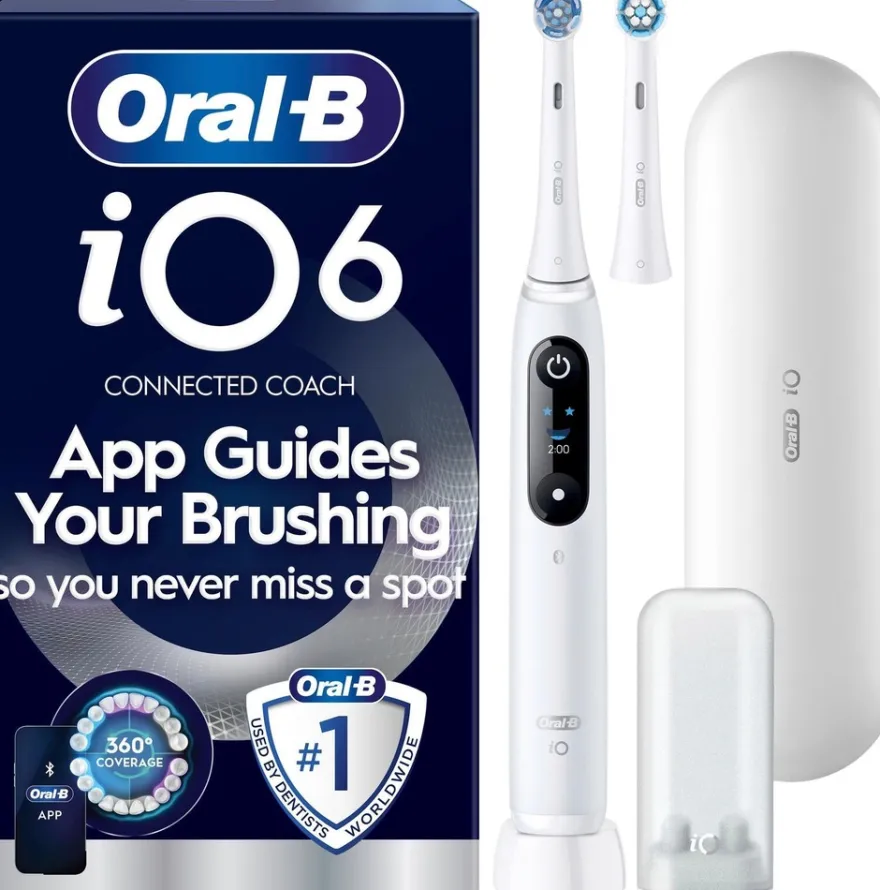 Oral-B iO6 White sähköhammasharja + matkakotelo + hammasharjateline + lisävaihtoharja