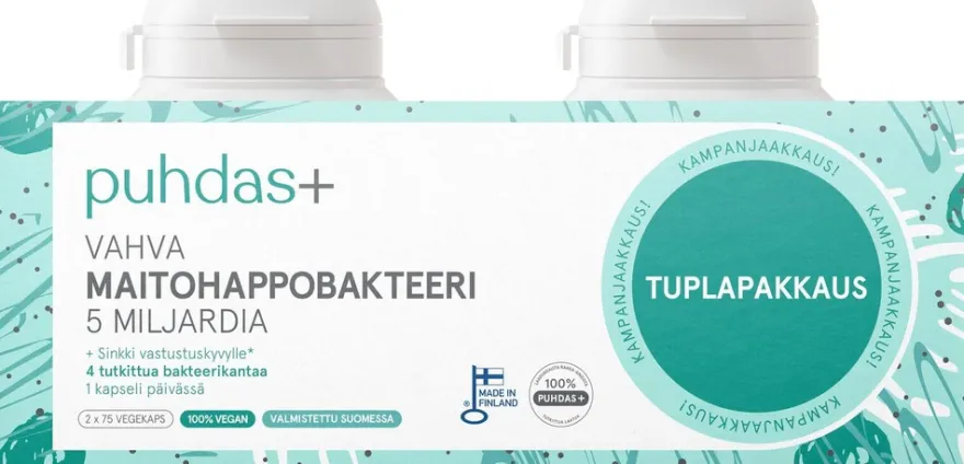 Puhdas+ Maitohappobakteeri 5 mrd tuplapakkaus 2x75kaps