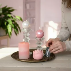 Puttipaja Pöytäkynttilä Raita läpivärjätty kerma-vaaleanpunainen 10 cm