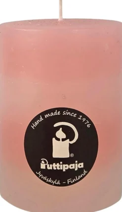 Puttipaja Pöytäkynttilä Raita läpivärjätty kerma-vaaleanpunainen 10 cm