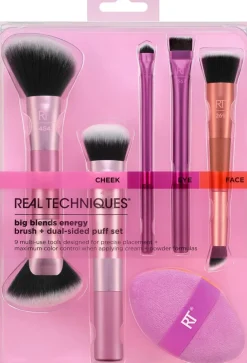 Real Techniques Big Blends Energy Brush + Dual-Sided Puff Set -meikkivälinesetti