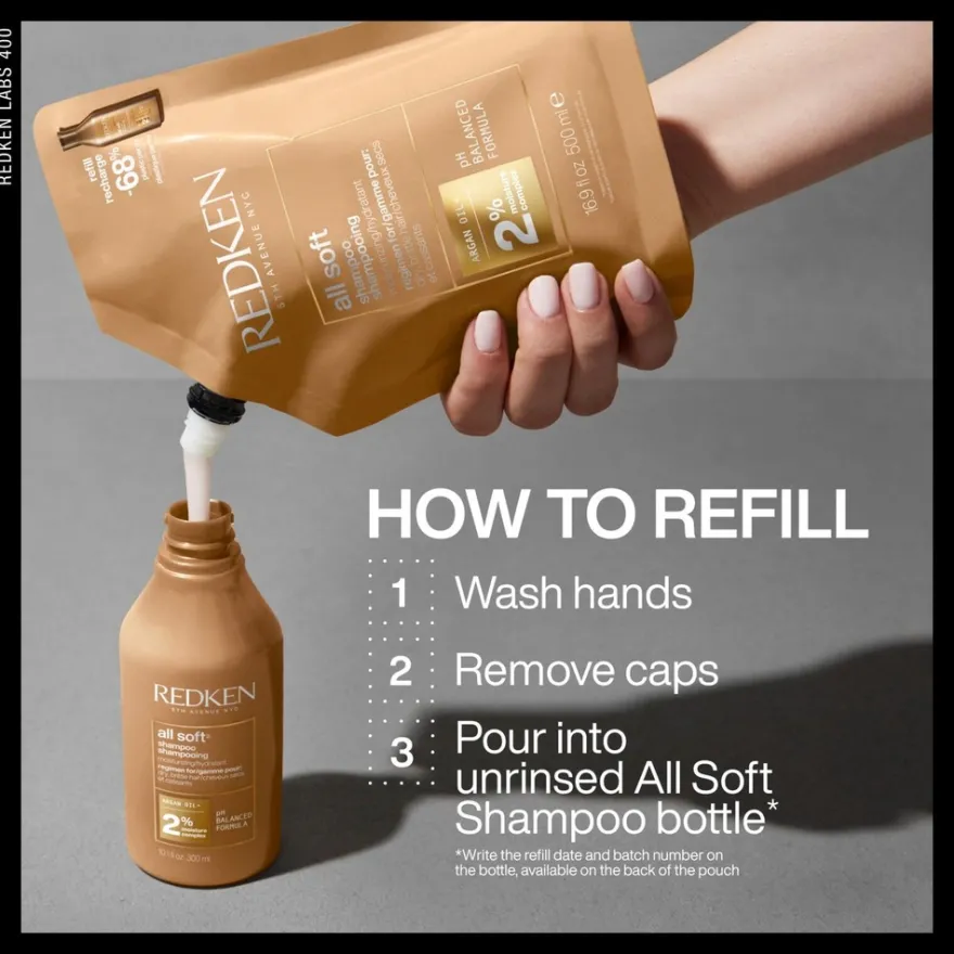 Redken All Soft shampoo täyttöpakkaus 500ml