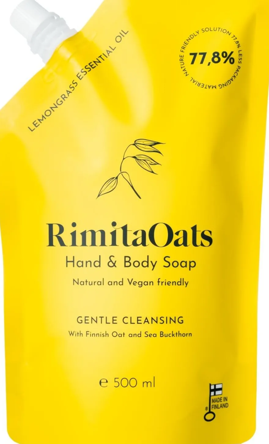 RimitaOats käsi- ja vartalosaippua, 500 ml täyttöpussi