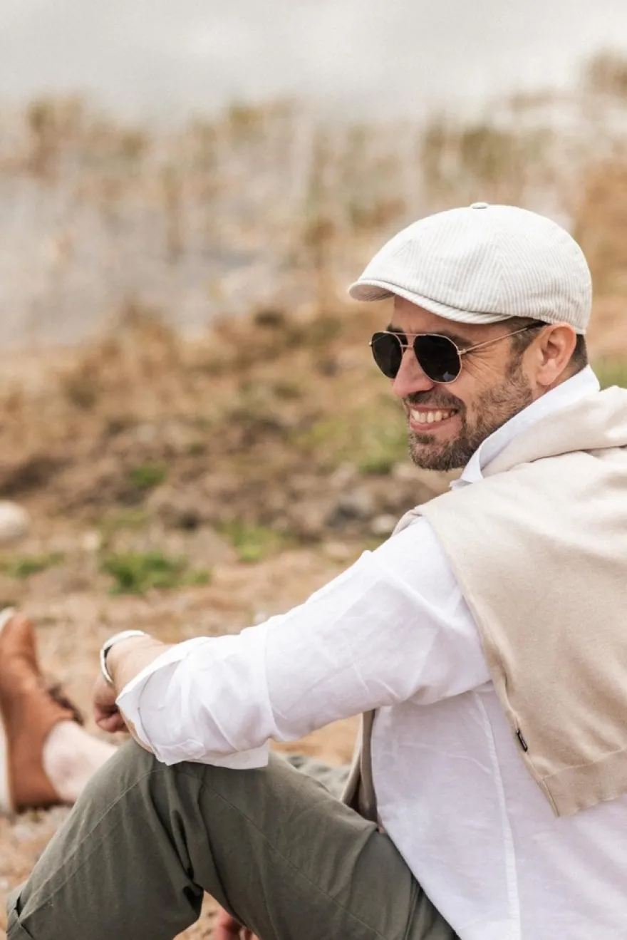 Salon Rocky Gen Linen Stripe flat cap lakki