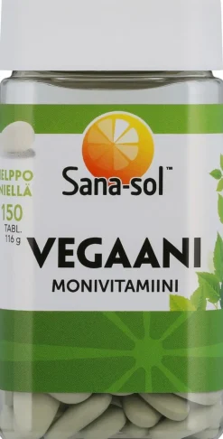 Sana-sol Vegaani Monivitamiini-kivennäisainetabletti ravintolisä 150tabl