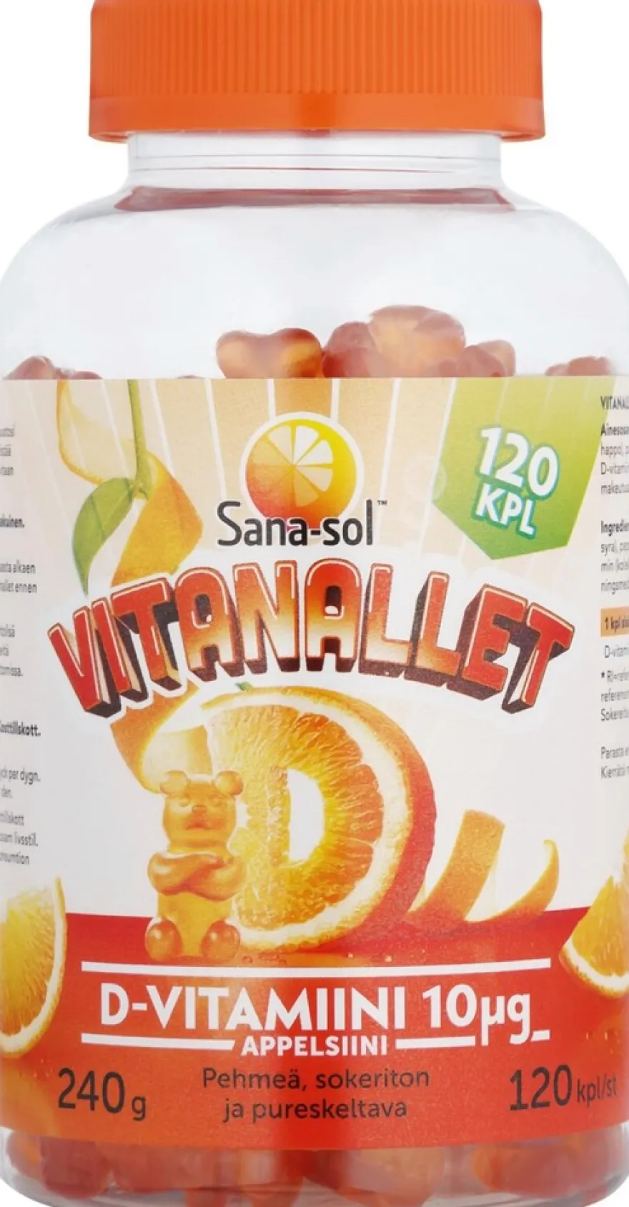 Sana-sol Vitanallet D-vitamiini 10µg appelsiini 120kpl/240g