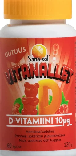 Sana-sol Vitanallet D-vitamiini 10µg Mansikka/vadelma 60kpl