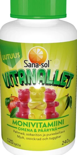 Sana-sol Vitanallet monivitamiini Omena & Päärynä 120kpl/240g