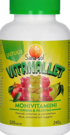 Sana-sol Vitanallet monivitamiini Omena & Päärynä 120kpl/240g