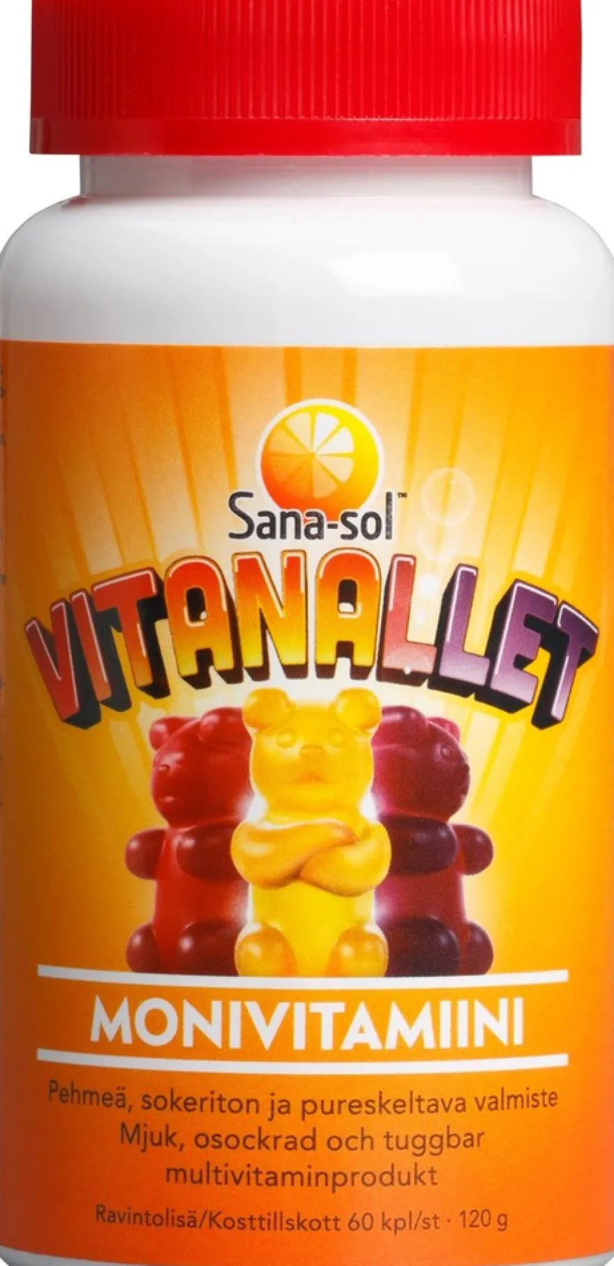Sana-sol Vitanallet monivitamiini vadelma & appelsiini & mustikka 60kpl