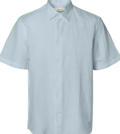 Selected Slhregclay linenblend ss shirt lyhythihainen pellavakauluspaita