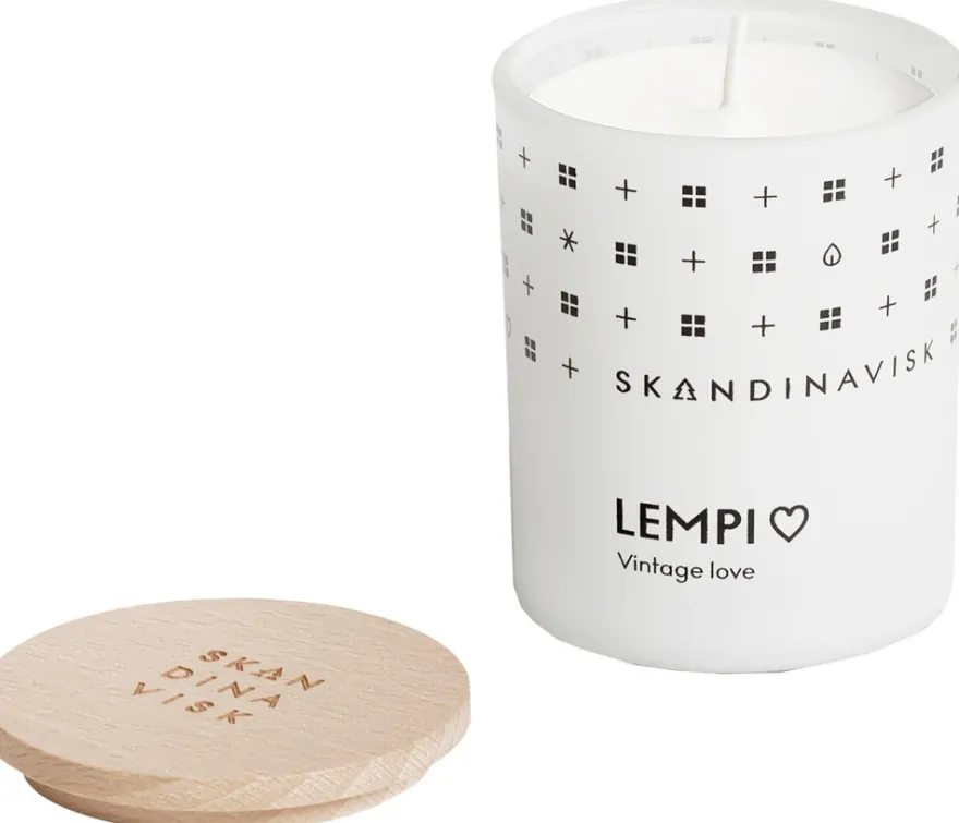 Skandinavisk LEMPI Tuoksukynttilä puukannella 65g, valkoinen