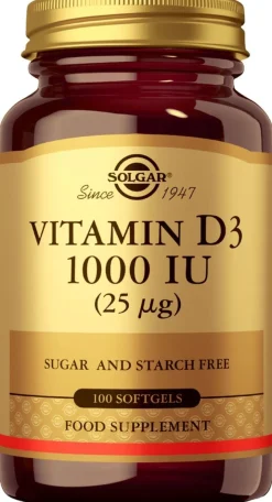 Solgar D3-vitamiini 25 mcg 100 kaps.